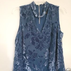 WHBM Salma velvet blue burnout shell